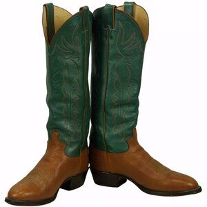 Justin Cowboy Western 18-Inch Tall Top True Green Boots Vintage US Made Men 9 E